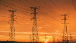 Energy infrastructure at sunrise.